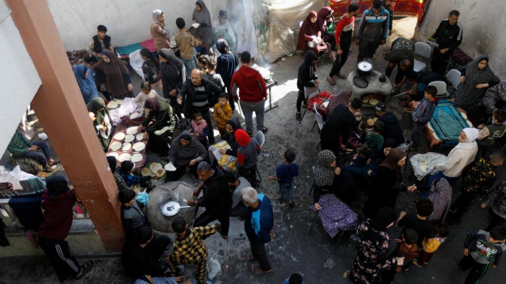 Displaced Palestinians sheltering at a school