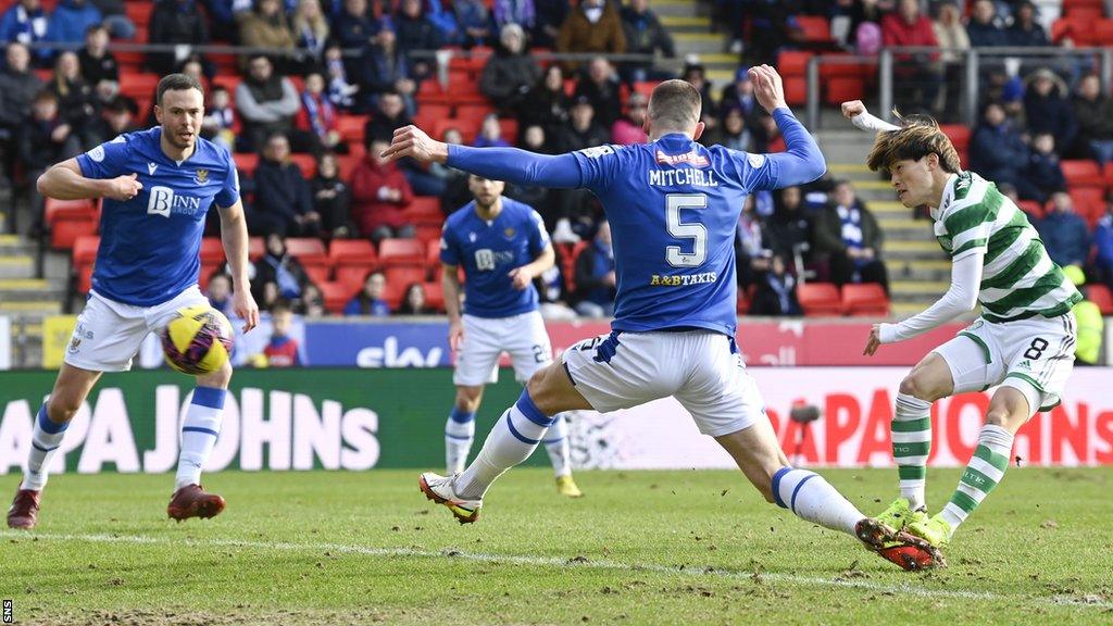 Kyogo Furuhashi scores for Celtic against St Johnstone