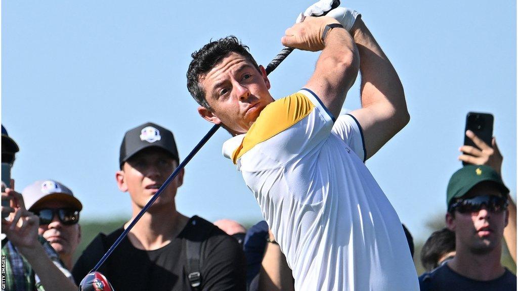 Rory McIlroy plays off the tee