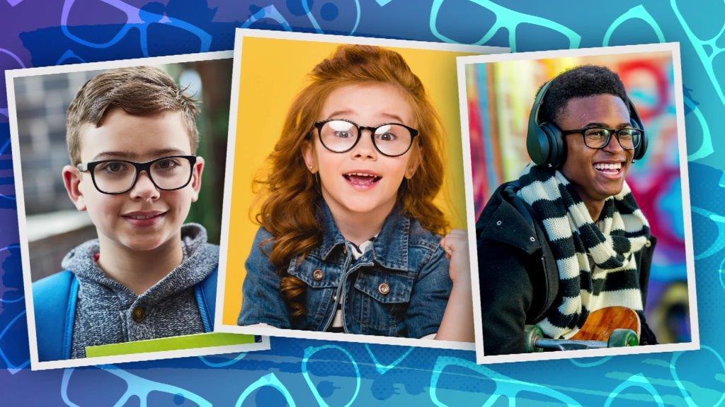 Image of 3 kids 2 boys and 1 girl wearing glasses