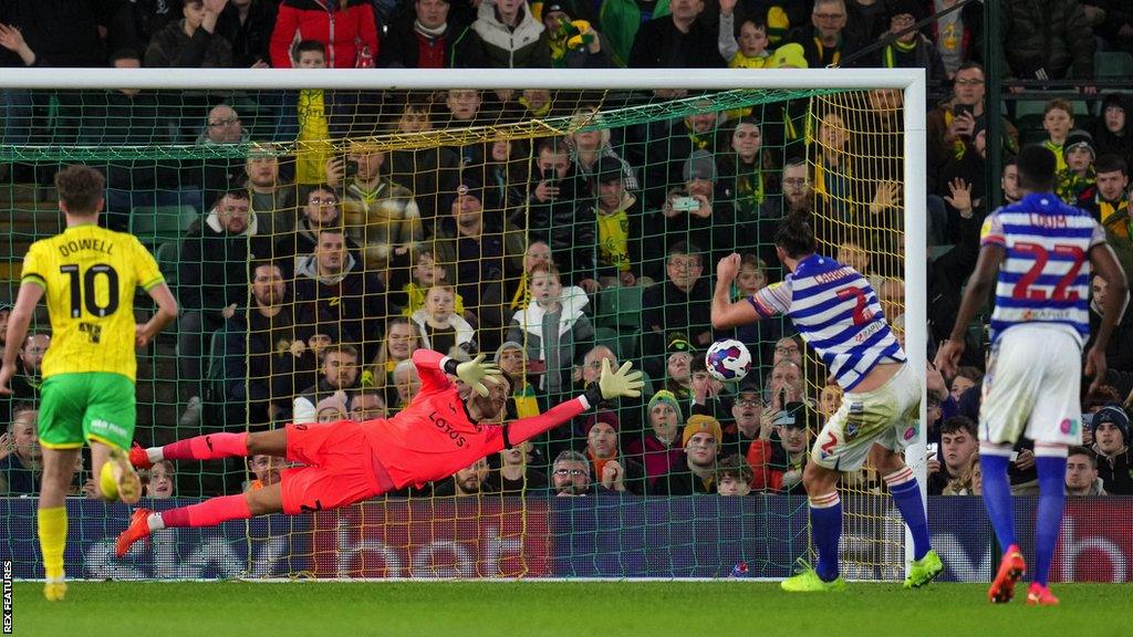 Andy Carroll scores a penalty for Reading against Norwich