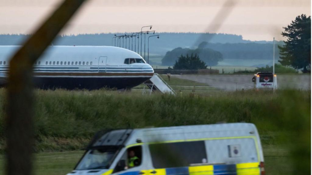 Rwanda deportation flight EC-LZO Boeing 767 at Boscombe Down Air Base, on June 14, 2022