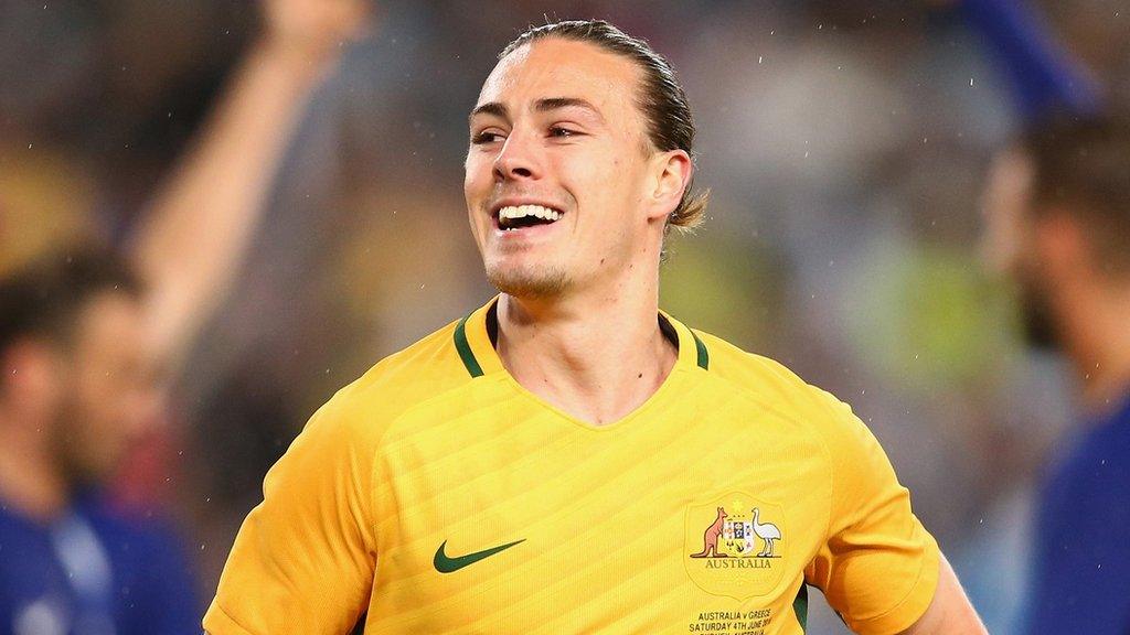 Jackson Irvine celebrates with Australia