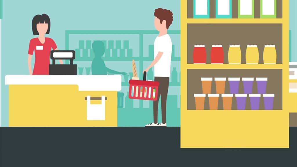 cartoon of shopper at a till