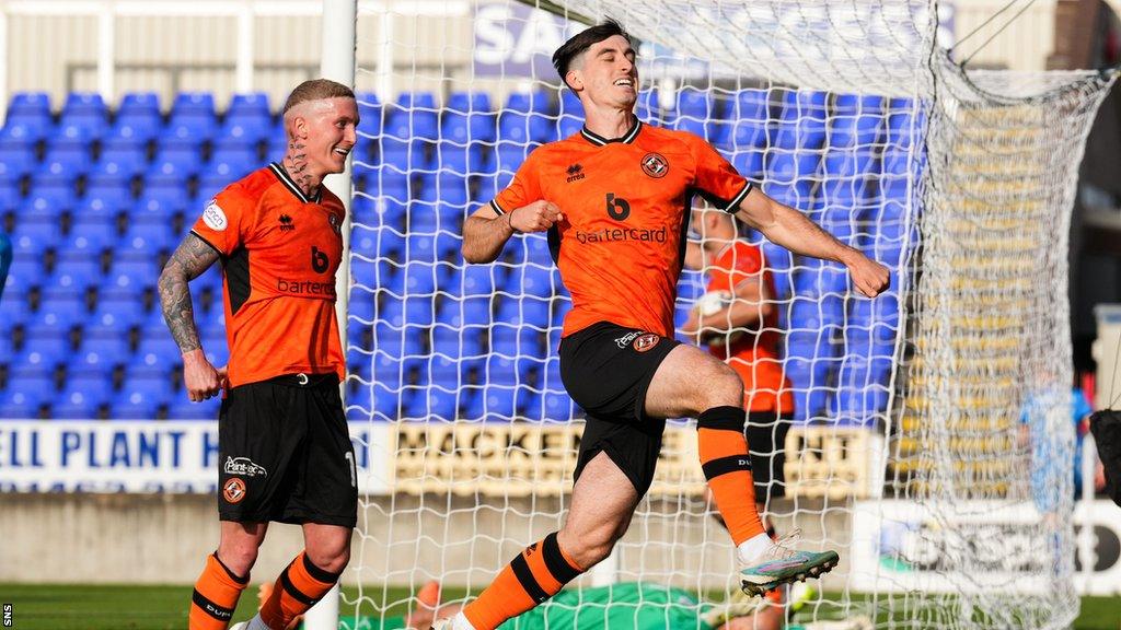 Chris Mochrie celebrates after scoring for Dundee United against Inverness Caledonian Thistle