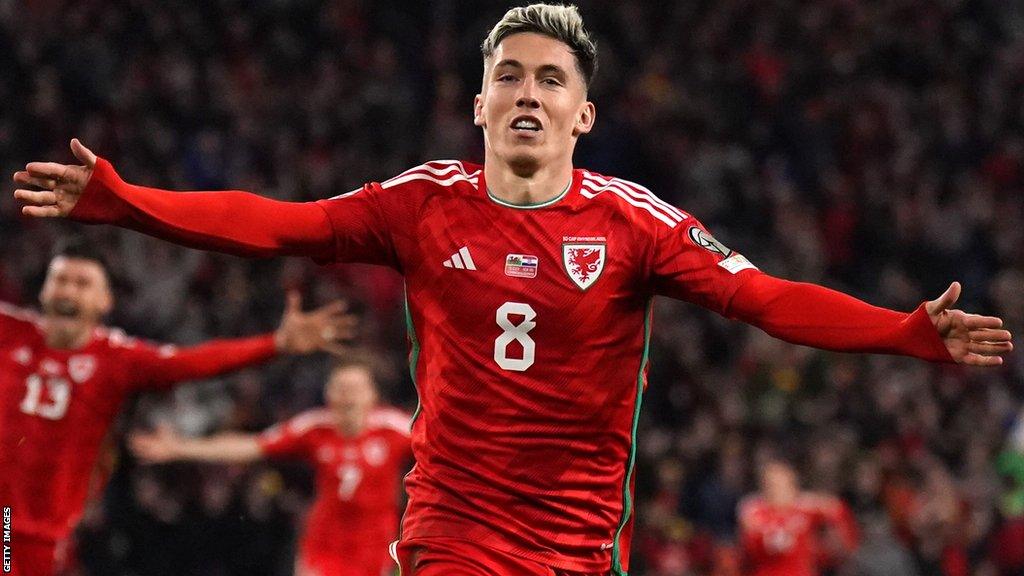 Harry Wilson celebrates scoring for Wales