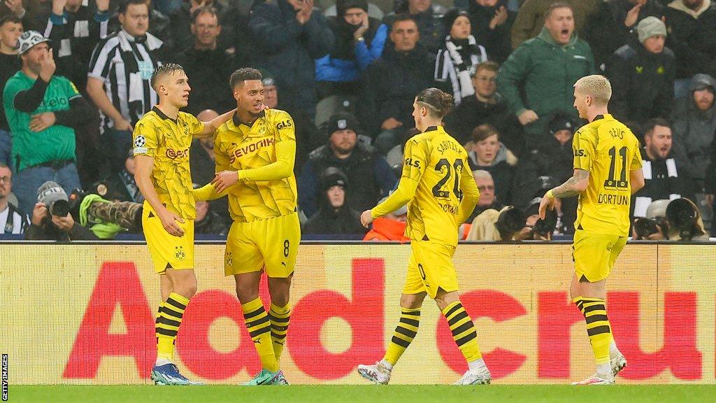 Felix Nmecha celebrates scoring against Newcastle