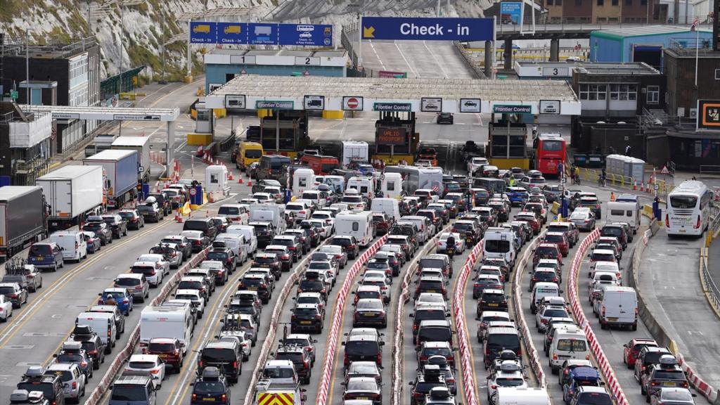 Cars queueing at the port of Dover