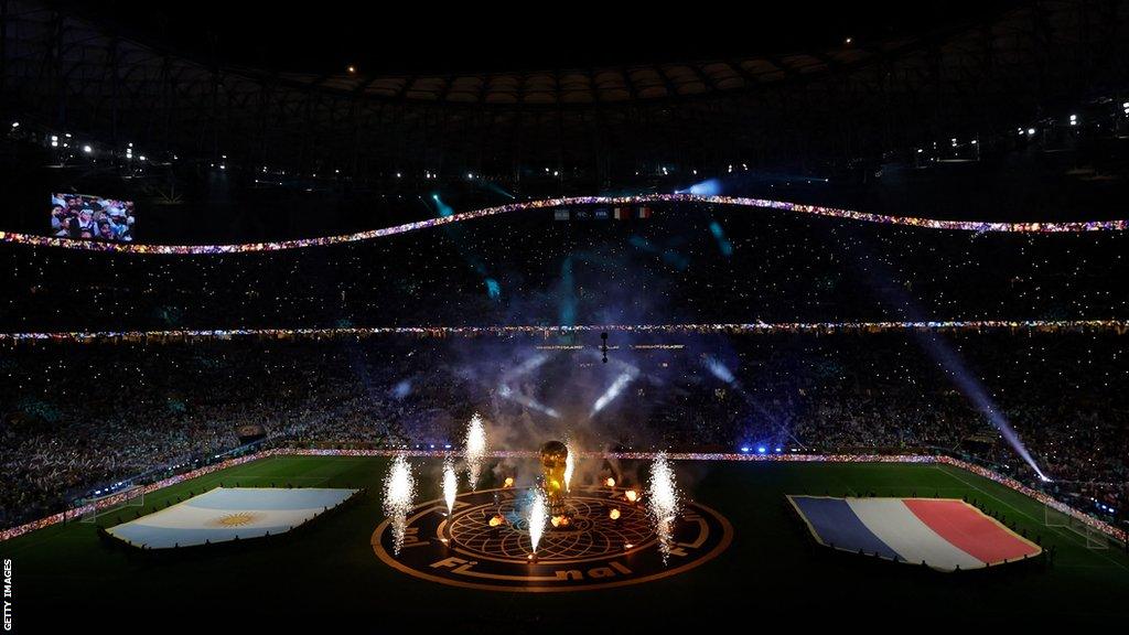 Argentina and France flags on the pitch before the match