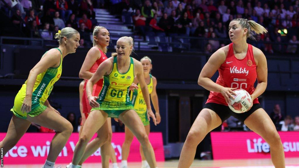 Eleanor Cardwell playing for England against Australia