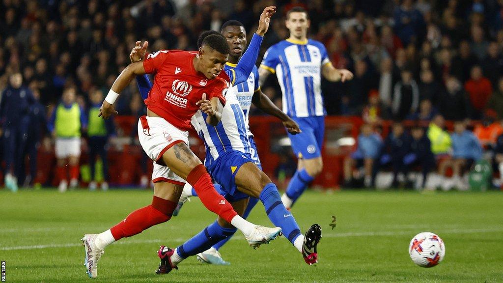 Nottingham Forest's Danilo scores their second goal v Brighton at the City Ground