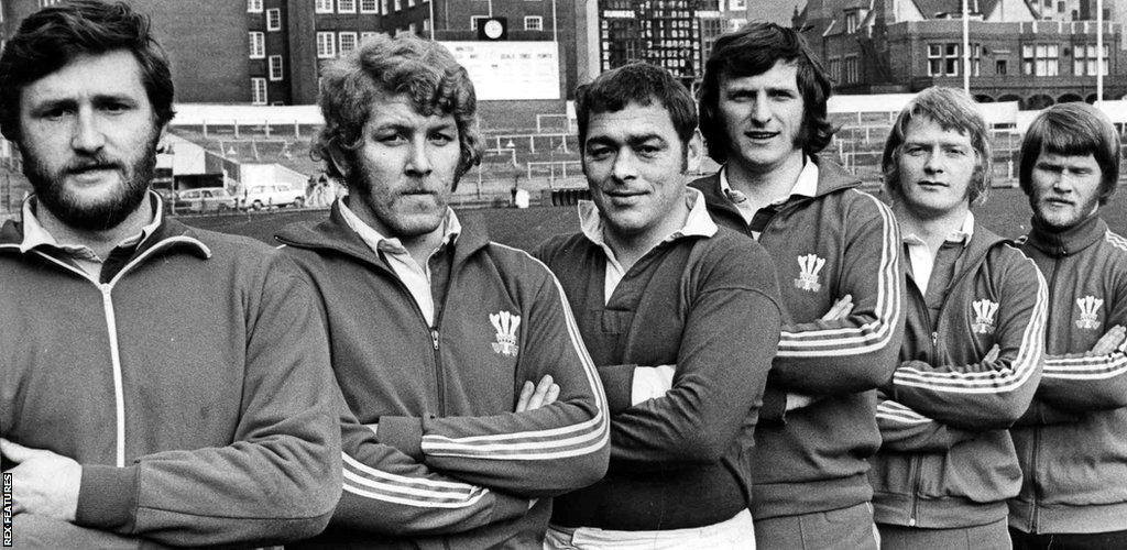 L-R: Ray Gravell, Graham Price, Tony 'Charlie' Faulkner, Geoff Evans, Steve Fenwick and John Bevan