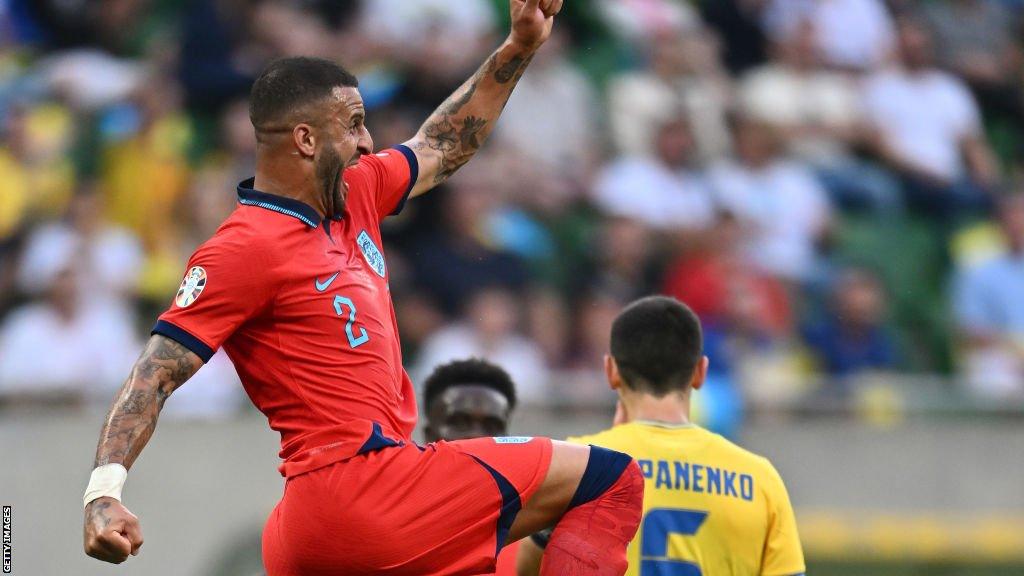 Kyle Walker celebrates his first England goal