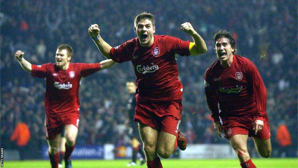 Steve Gerrard celebrates his goal