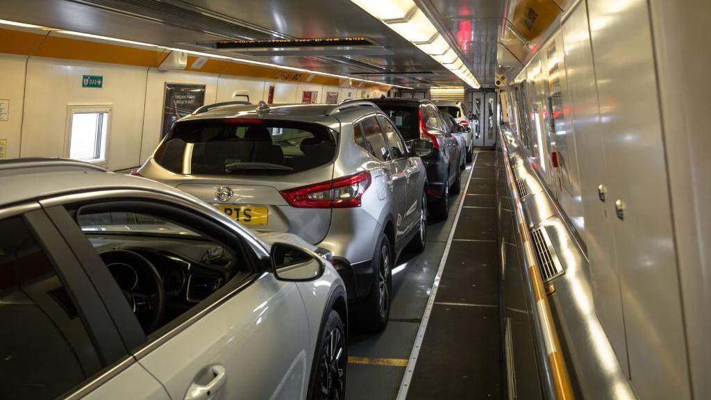 Cars loaded on Le Shuttle