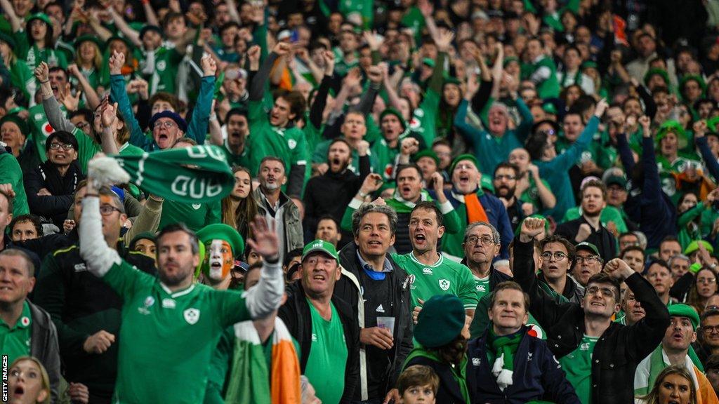 Ireland fans watch on during the defeat by New Zealand