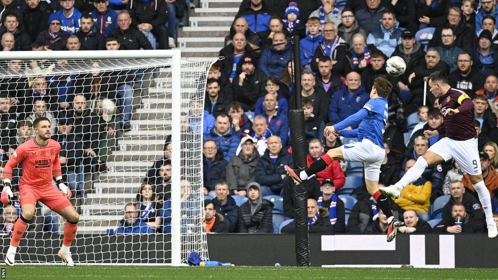 Lawrence Shankland scores for Hearts against Rangers