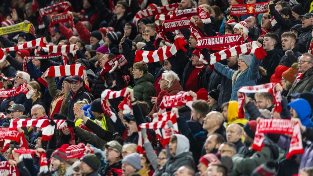 Nottingham Forest supporters hold-up scarves before kick-off