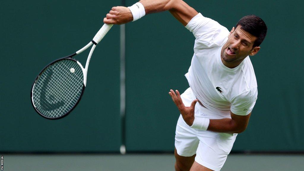 Novak Djokovic practises at Wimbledon before his title defence in 2023