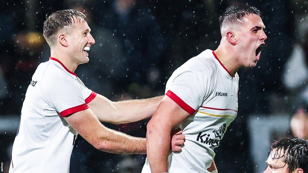 James Hume celebrates scoring Ulster's first try against the Lions