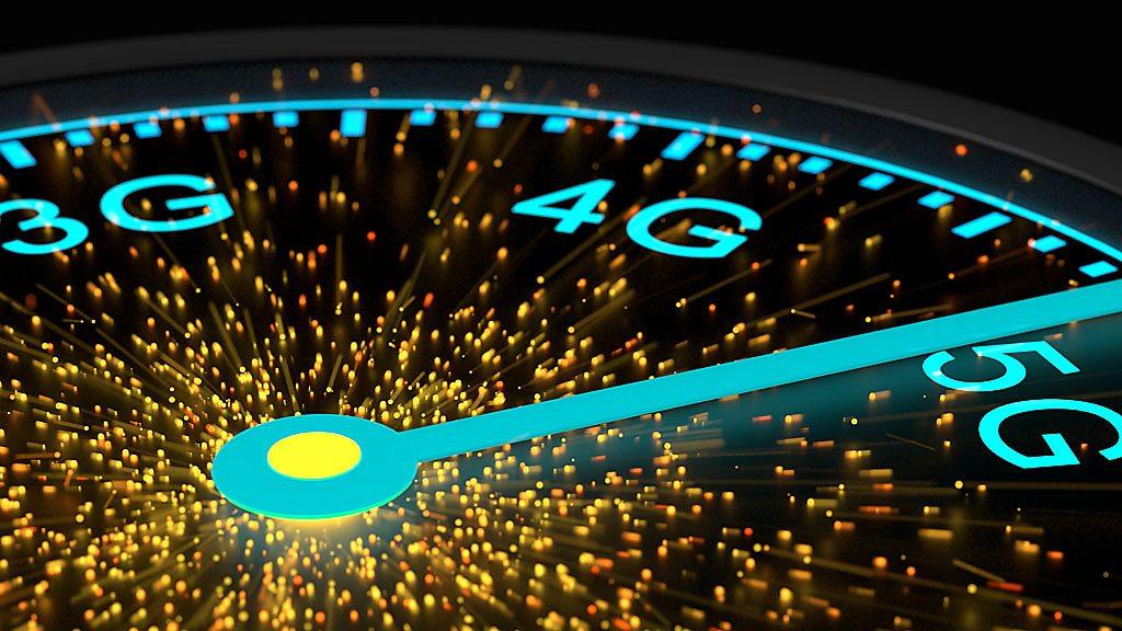 A speedometer showing 5G