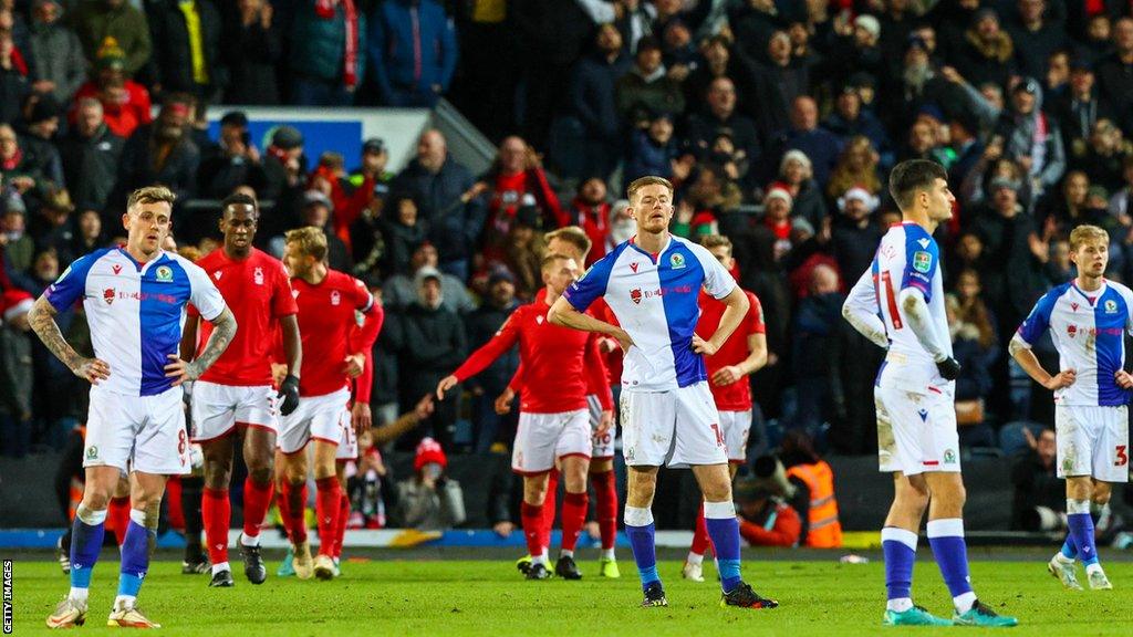 Blackburn's players look dejected after Nottingham Forest go 4-1 up in their cup tie