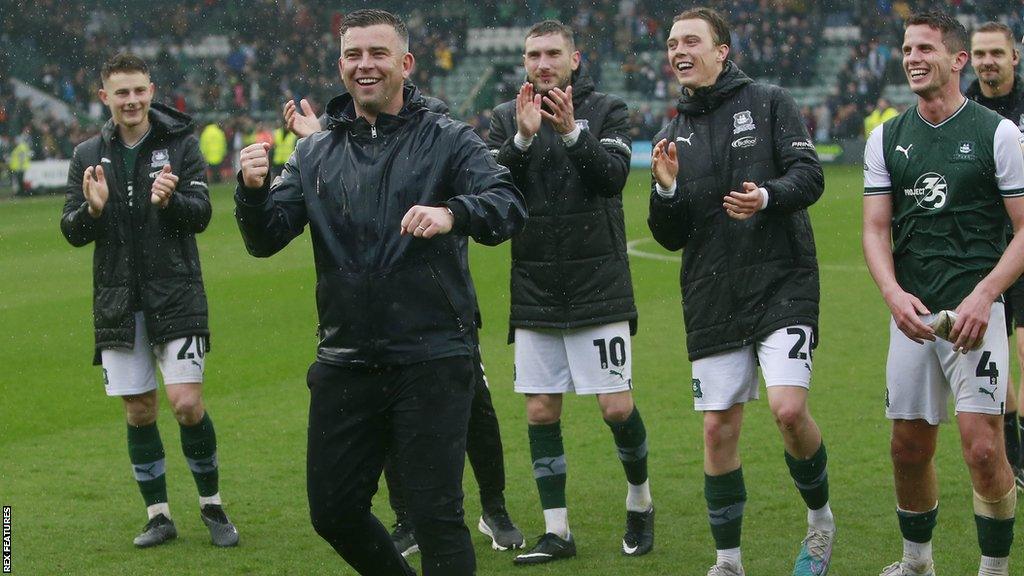 Plymouth boss Steven Schumacher celebrates