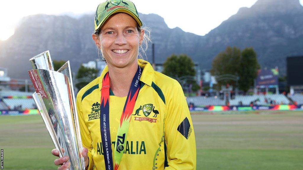 Australia captain Meg Lanning with the Women's T20 World Cup trophy in South Africa