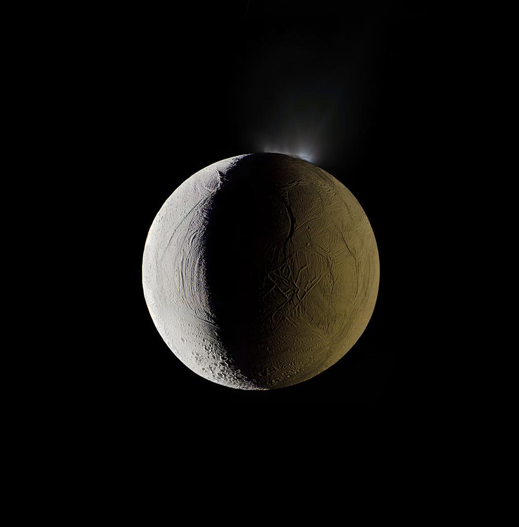 One of Saturn's moons, Enceladus, vents water into space, 2009