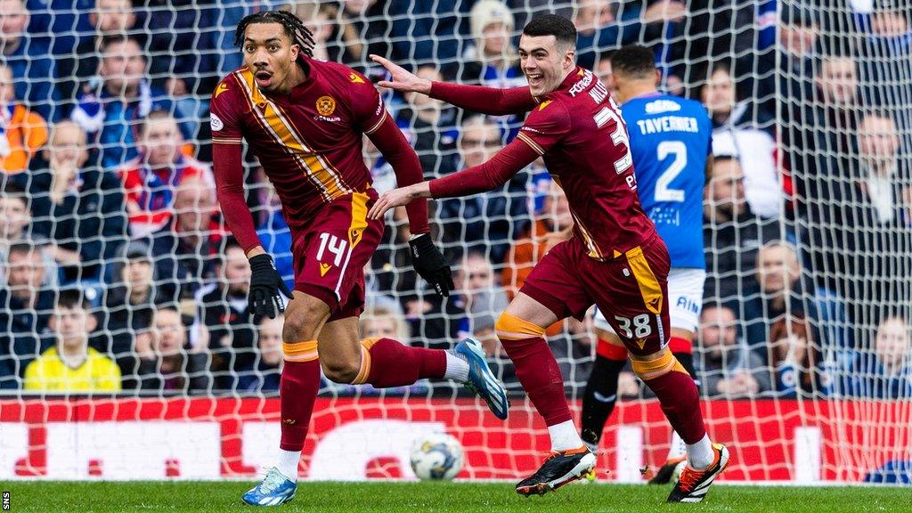 Motherwell striker Theo Bair (left) celebrates