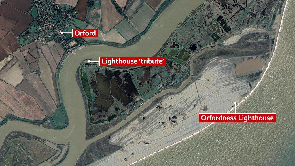 Map showing where a tribute to the lighthouse will be built closer to the village of Oford