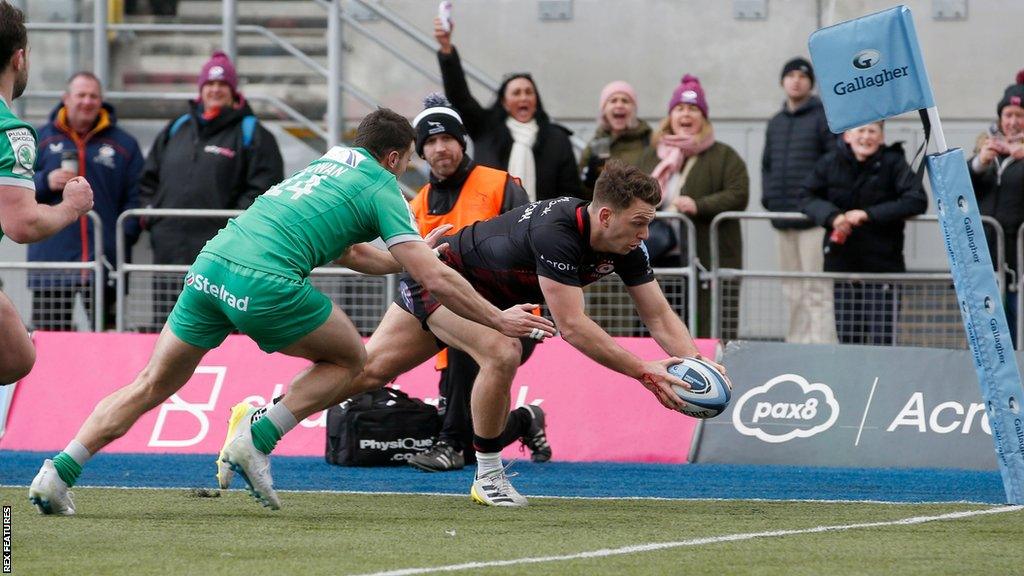 Alex Lewington scores for Saracens