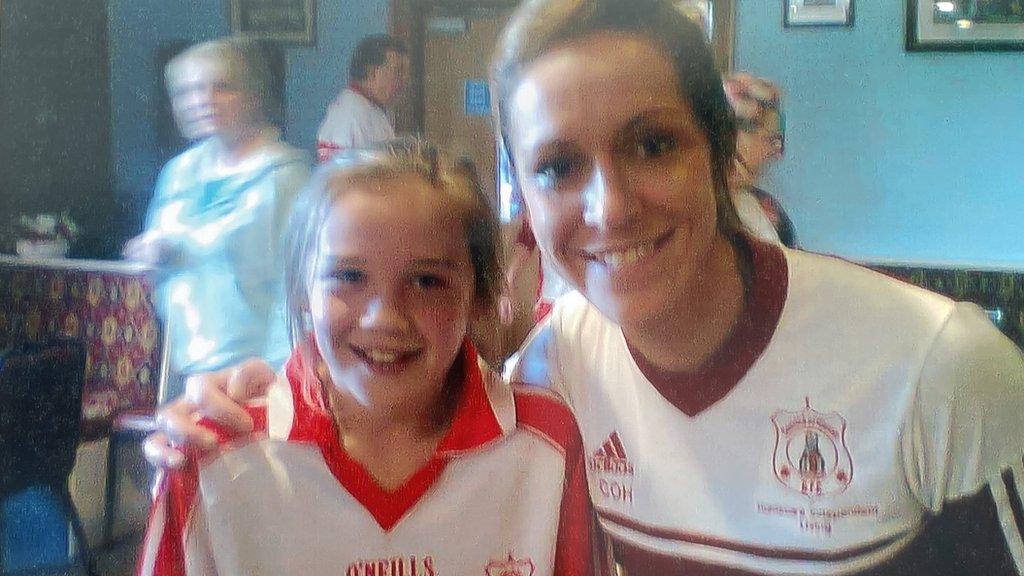 A young Caitriona O'Hagan with Caroline O'Hanlon at a Carrickcruppen club event