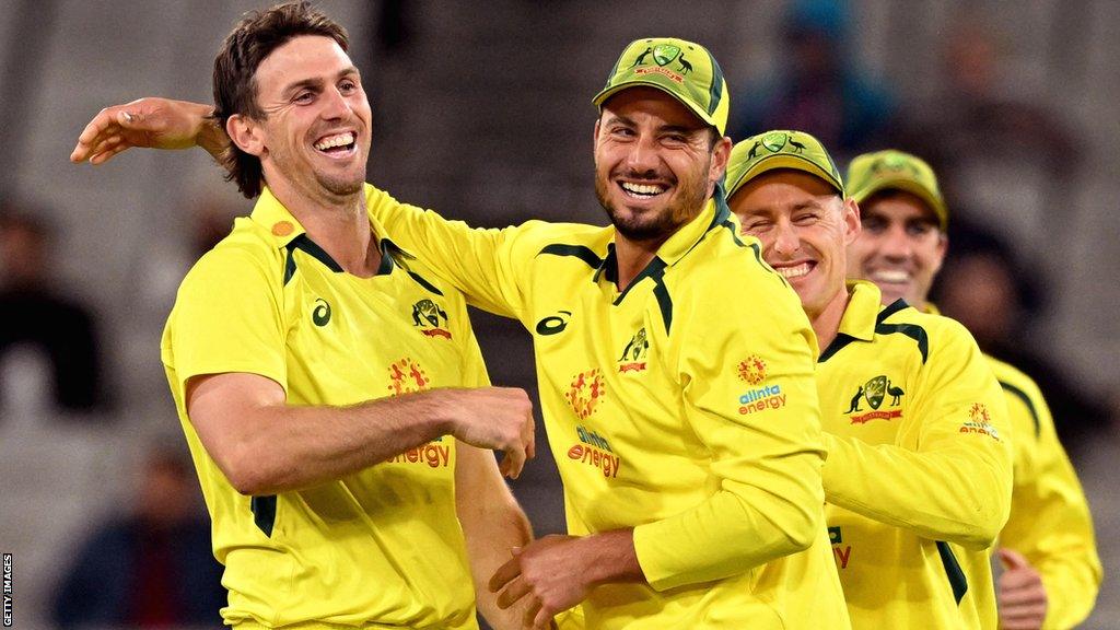 Australia's Mitchell Marsh celebrates a wicket in the final ODI