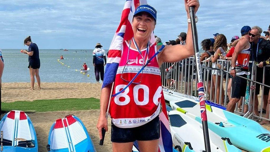 Marie Buchanan celebrates after winning her title