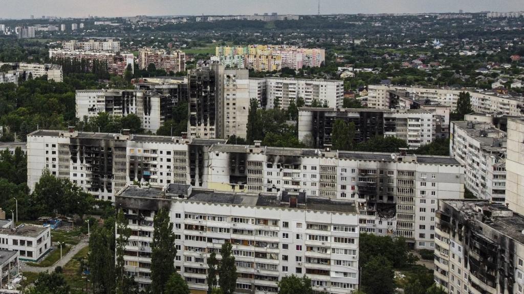 Damaged buildings in Kharkiv