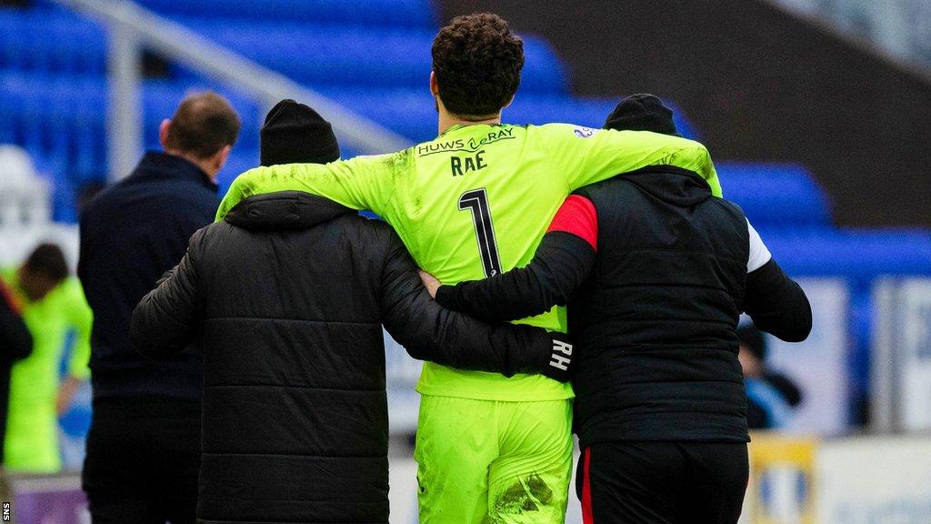 Airdrieonians goalkeeper Joshua Rae went off injured