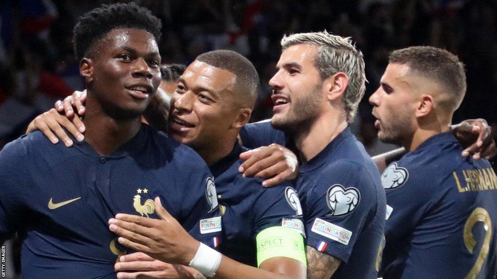 Aurelien Tchouameni celebrates opening the scoring against the Republic of Ireland