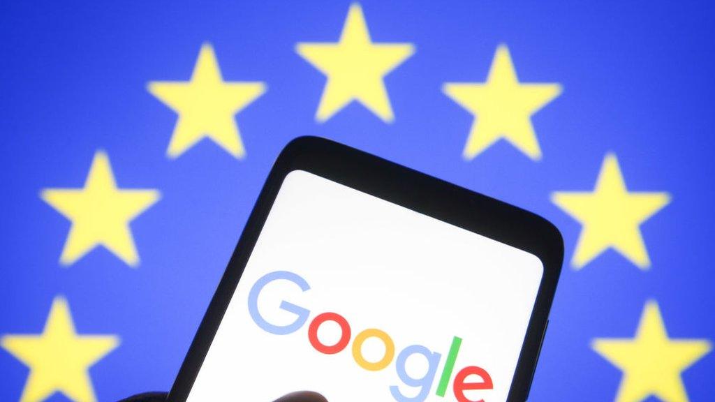 Illustration of Google and the EU flag