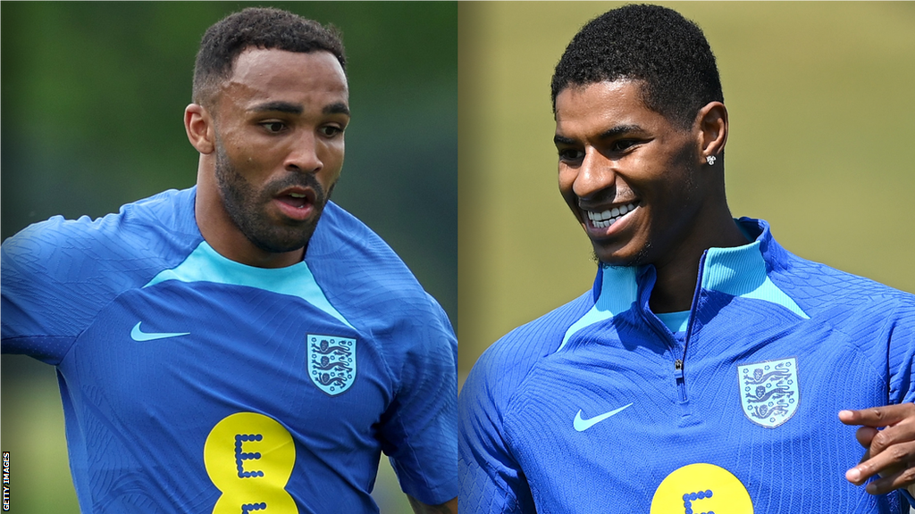 Callum Wilson and Marcus Rashford training in England kits