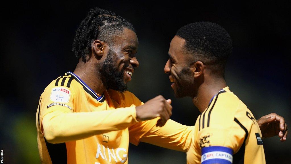 Leicester City's Stephy Mavididi (left) celebrates with Ricardo Pereira