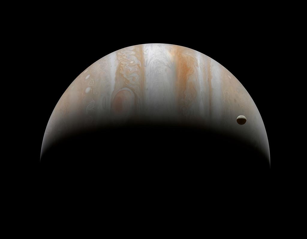 Crescent Jupiter and moon Ganymede, 2001