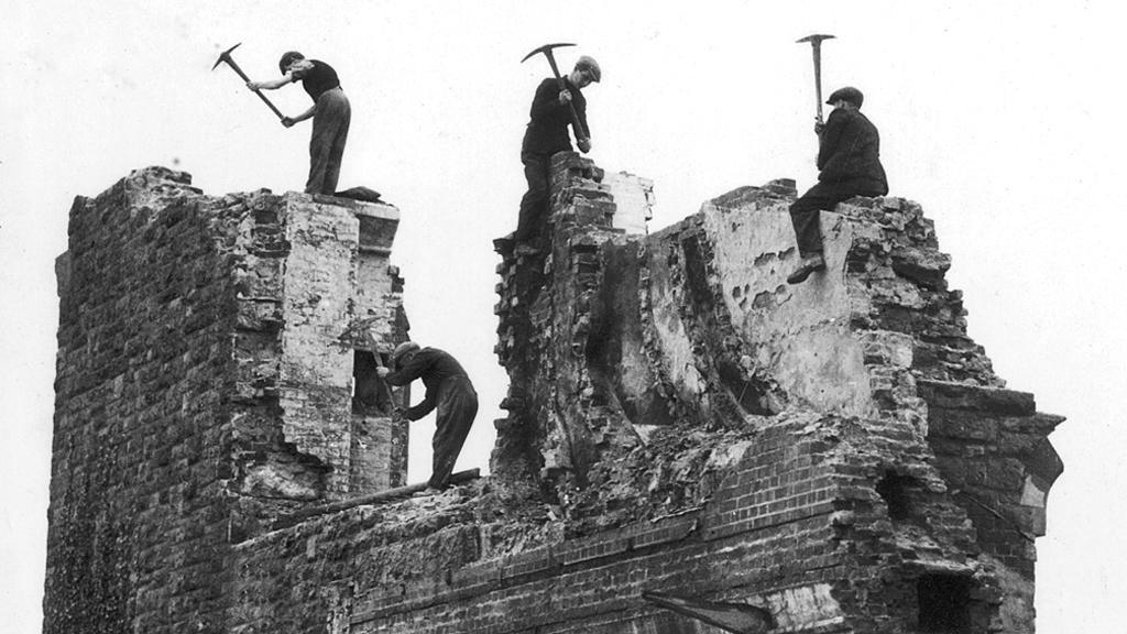 Carmarthen Castle and prison being demolished to make way for a new civic centre, 1938