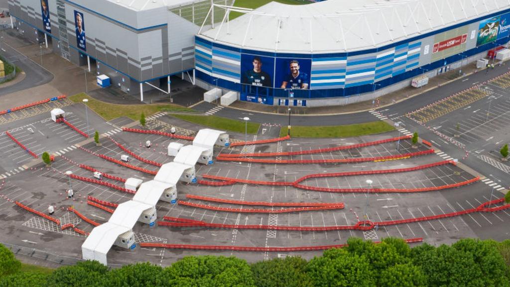 Drive through coronavirus testing centre in Cardiff