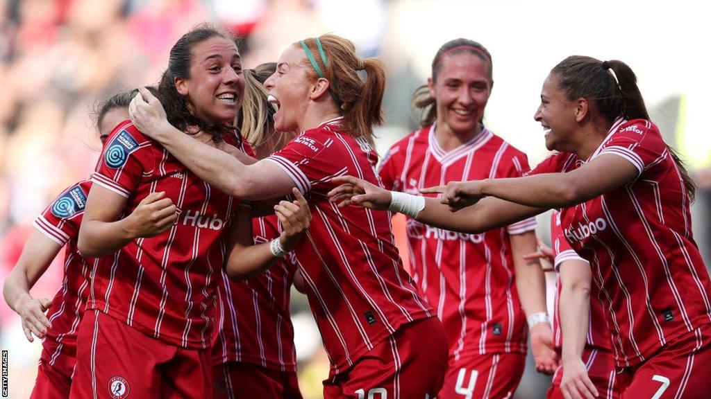 Brooke Aspin celebrates scoring for Bristol City against Charlton