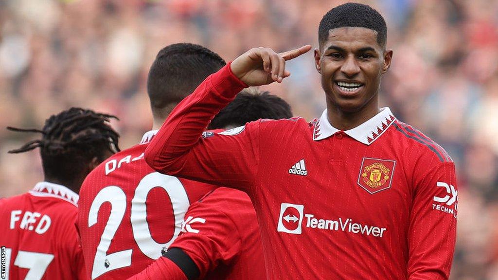 Manchester United striker Marcus Rashford celebrates