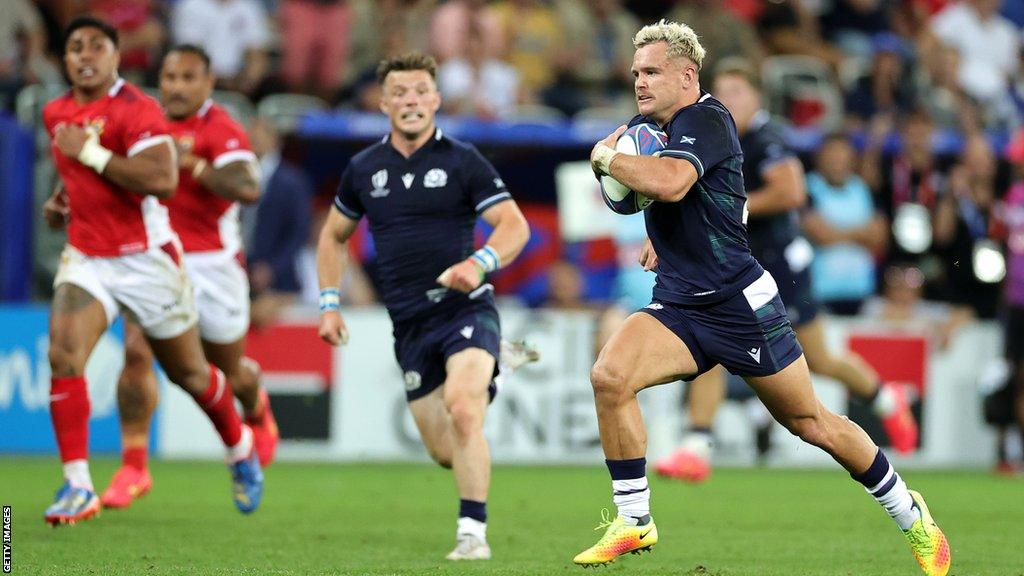 Darcy Graham scored the last of Scotland's seven tries against Tonga