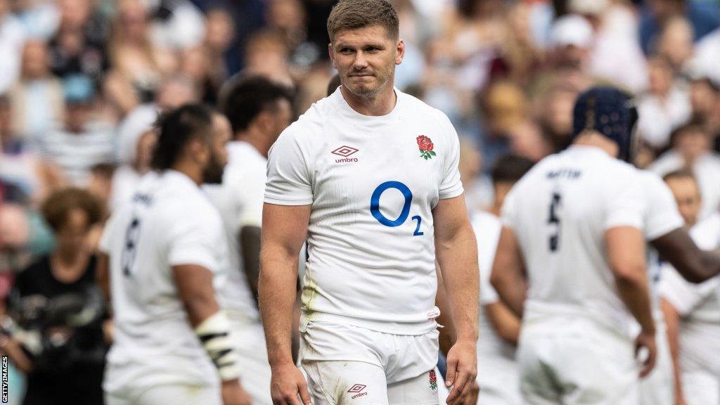 England's Owen Farrell looks on at Twickenham