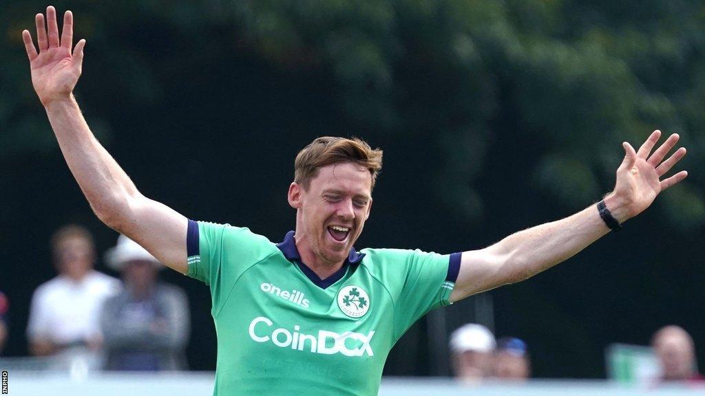 Craig Young celebrates taking the wicket of Zimbabwe's Brendan Taylor at Stormont last year