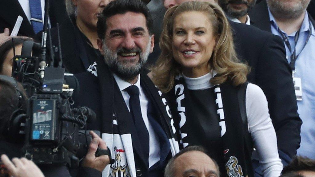 Newcastle United chairman Yasir Al-Rumayyan and part-owner Amanda Staveley watching the club's Premier League match against Tottenham at St James' Park